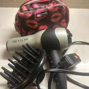Revlon Black and Silver Hair Dryer with Lip Print Bag